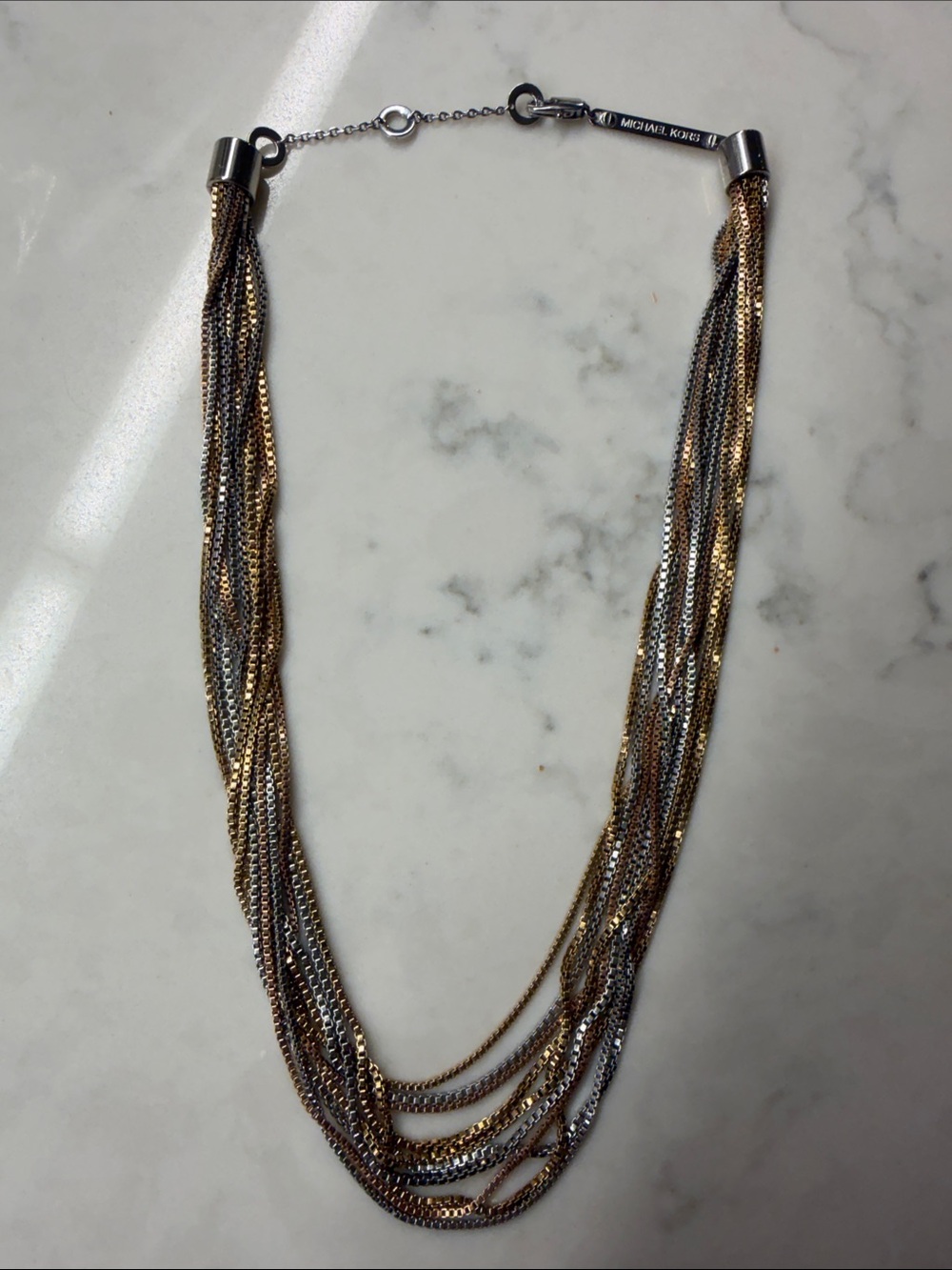 Michael Kors Women's Tri-Tone multi strand Chain Necklace - Gold & Silver